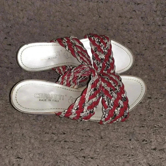 CERUTTI-Italy-Red Patent/Snakeskin Pattern Woven Leather Wedge-Sz 37-Excellent - Picture 6 of 7